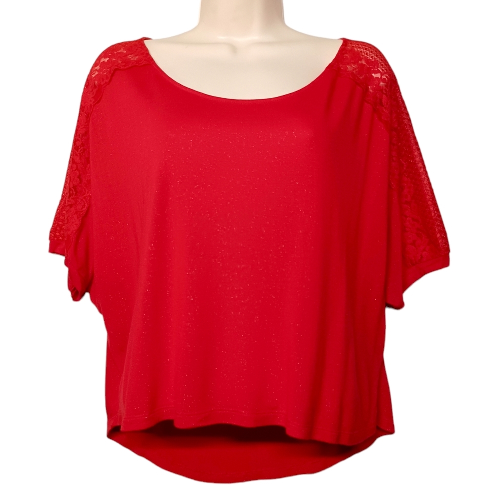 DREAM OUT LOUD SELENA GOMEZ Shimmer Red Lace Stretchy Top X-Large (Junior)
